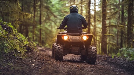 ATV adventure through dense forest landscape embodying freedom and exploration