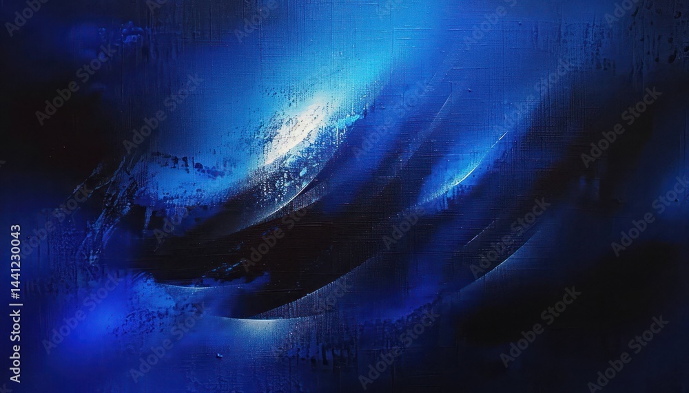 Poster dark abstract painting with deep blue and black shades blending into each other creating a mysteriou