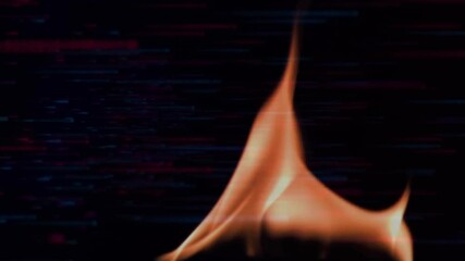 Dancing orange-yellow flame flickering in glitch backdrop, featuring red-blue digital static lines - Powered by Adobe