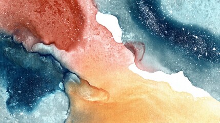 Fototapeta premium Abstract watercolor art featuring warm and cold tones with organic shapes Generative AI