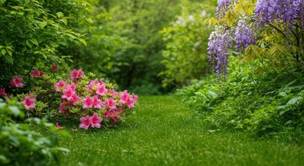 Obraz premium 春の花のつつじと藤