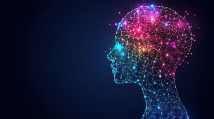 Obraz premium Networked head with glowing, colorful connections