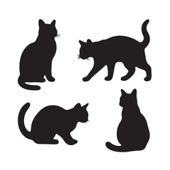 Set of Cat Silhouettes in Different Poses Isolated on White Background