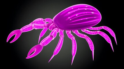 Vibrant purple insect with segmented body and claws, detailed 3D render on dark background