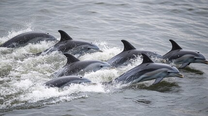Fototapeta premium a pod of dolphins swimming in the open ocean - ai