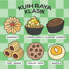 Hari Raya Aidilfitri Celebration Elements Cookies Hand Drawn Doodle Icons