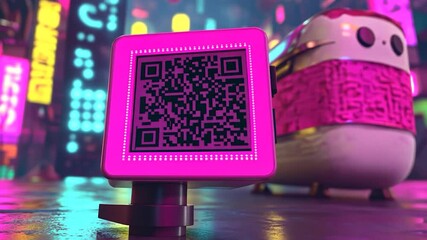 Neon QR Code Robot Night Market
