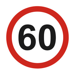 A traffic sign indicating a speed limit of 60 kilometers per hour.