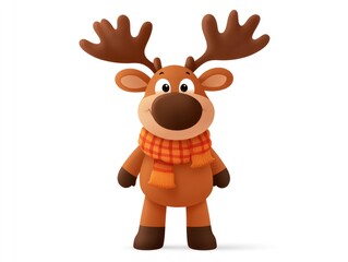 Fototapeta premium Cute cartoon reindeer with a scarf