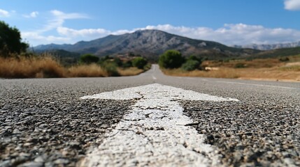 Unobstructed road with an arrow leading to the horizon, signifying the path to goals and success