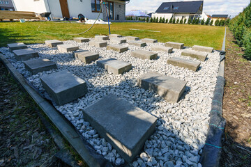 Concrete block foundation for wooden garden shed