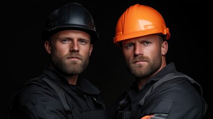 Two workers in protective gear, facing forward