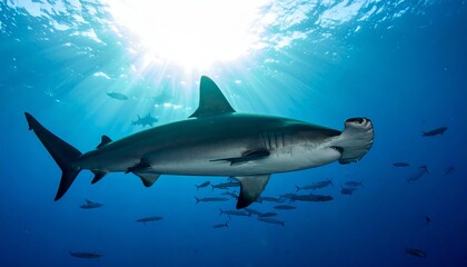 Majestic Hammerhead Shark Underwater Sunlight Ocean
