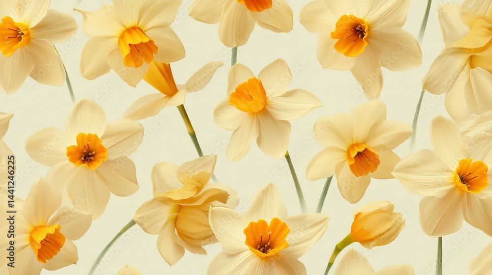 Poster pale yellow daffodils arranged in a repeating pattern.