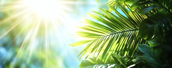Obraz premium Sunlight filtering through tropical foliage.