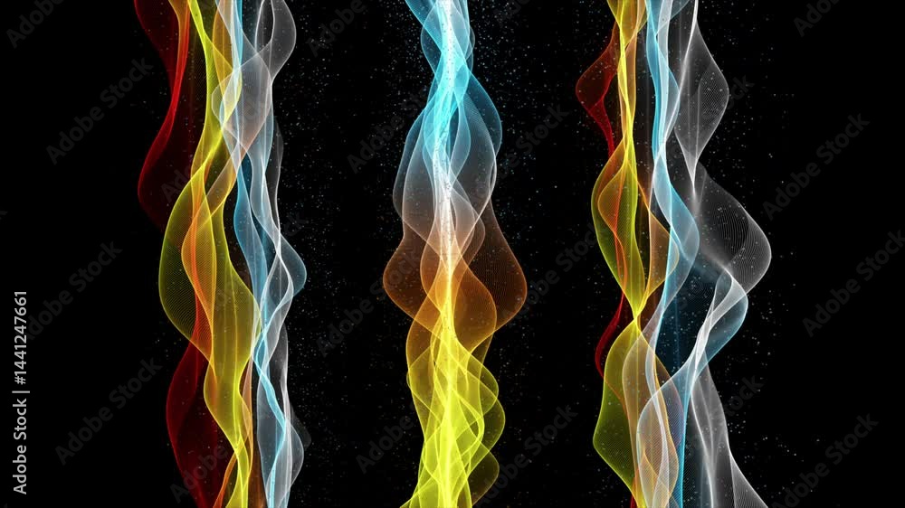 Poster fantastic video animation with particle wave object in slow motion, 4096x2304 loop 4k