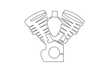 Continuous one line drawing of V-twin Engine Premium. Single line drawing illustration of Motorcycles engine V-twin. Machine Power concept vector art. Doodle line illustration.