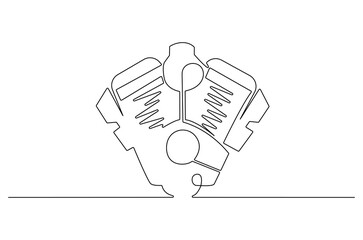 Continuous one line drawing of V-twin Engine Premium. Single line drawing illustration of Motorcycles engine V-twin. Machine Power concept vector art. Doodle line illustration.