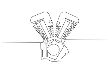 Continuous one line drawing of V-twin Engine Premium. Single line drawing illustration of Motorcycles engine V-twin. Machine Power concept vector art. Doodle line illustration.
