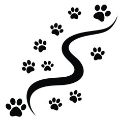 Fototapeta premium A winding trail of black paw prints across a white surface.