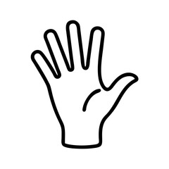 Obraz premium Line icon of raised human hand with open palm, symbol of help, connection, support, greeting, communication and openness on white background
