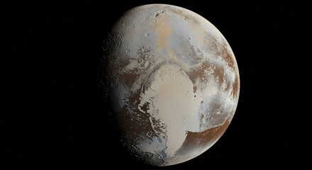 Naklejka premium Rendering of Pluto Showing Surface Details and Atmosphere Against Space