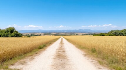 Fototapeta premium Country Road Through Golden Wheat Fields