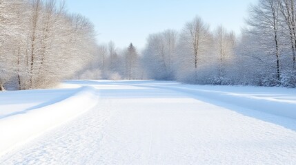 Fototapeta premium Winter wonderland snow trail through a frosted forest
