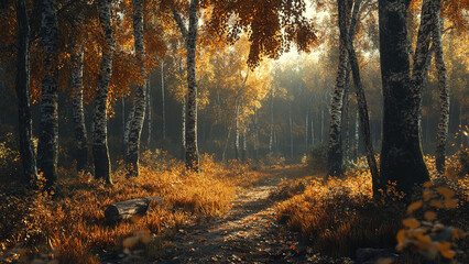 Obraz premium autumn forest tree leaves background, landscape 12