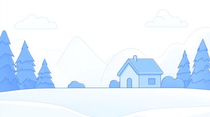 Winter cabin in snowy landscape illustration