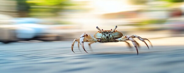A crab scurries across a textured surface.