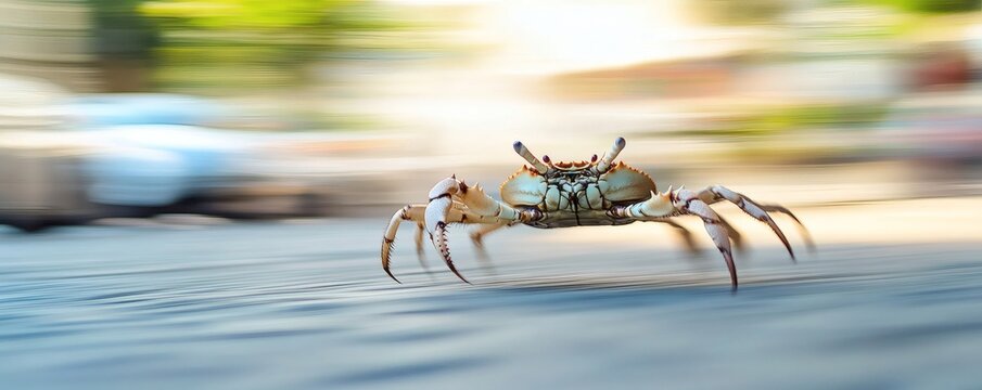 A crab scurries across a textured surface.