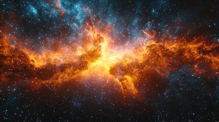 Obraz premium Colorful nebula with bright center and dark space background.