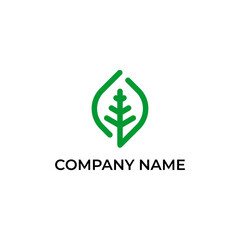 green leaves lines art geometric logo vector