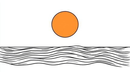 Simple sunrise over ocean waves graphic