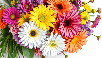 Vibrant bouquet of assorted flowers, isolated on white, high resolution, stock photo