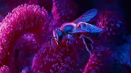 Bioluminescent Bee on Vibrant Pink Flower - Powered by Adobe