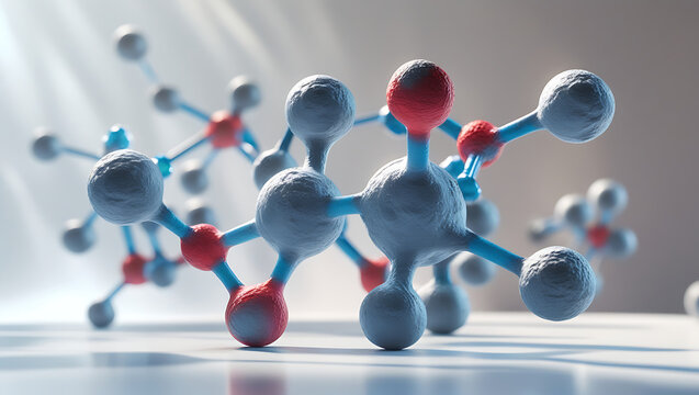 Chemical formula, structural formula and 3D ball-and-stick model of anabolic steroid oxandrolone, white background