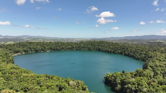 Aerial footage of Lake Eacham Queensland Australia