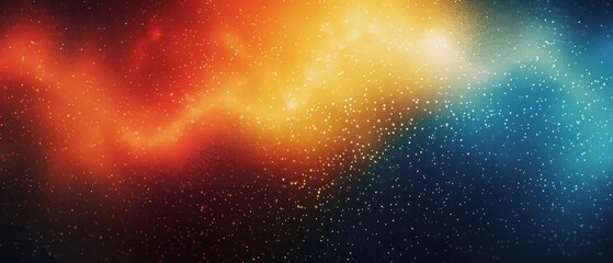 Naklejka premium Abstract cosmic scene with glowing red, orange, yellow, and blue light gradients blending into a dark starry background evoking a sense of wonder and vastness