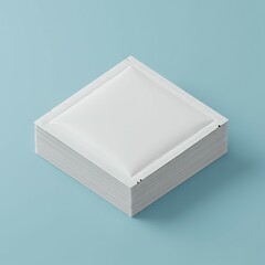 Stack of White Sachet Packets on Blue Background Clean and Simple