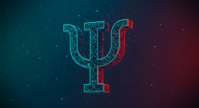 Abstract Psi Symbol on Gradient Background with Glowing Edges Design