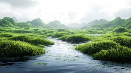 Serene Grassy Hills Landscape With
