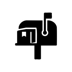 Obraz premium Simple black mailbox icon with a package inside, symbolizing postal mail, package delivery, and home shipping services.