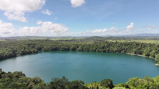 Aerial footage of Lake Eacham Queensland Australia