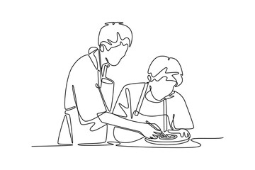  Neighbor sharing concept. Single line draw design. Vector graphic illustration