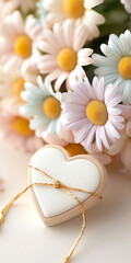 Obraz premium soft gold bouquet heart label