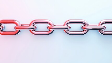 Obraz premium A close-up shot reveals a meticulously rendered 3D model of a polished rose gold chain against a subtly gradient light blue background.