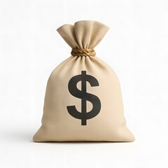 Classic money bag with dollar symbol on white background — minimalist 3D concept of wealth and financial security