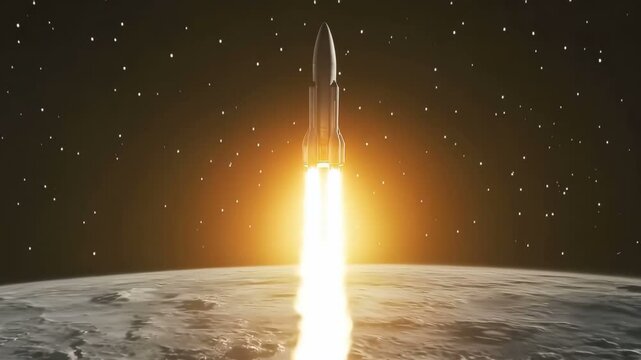 The dramatic rocket launch sequence unfolds against the enchanting moonlit sky, capturing the essence of aerospace